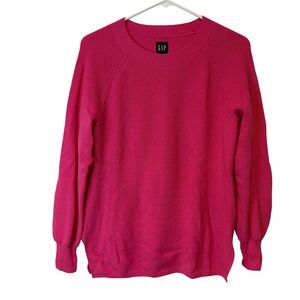GAP Women's Bright Pink Crew Neck Knit Sweater Long Sleeve Raglan XS Wool Blend